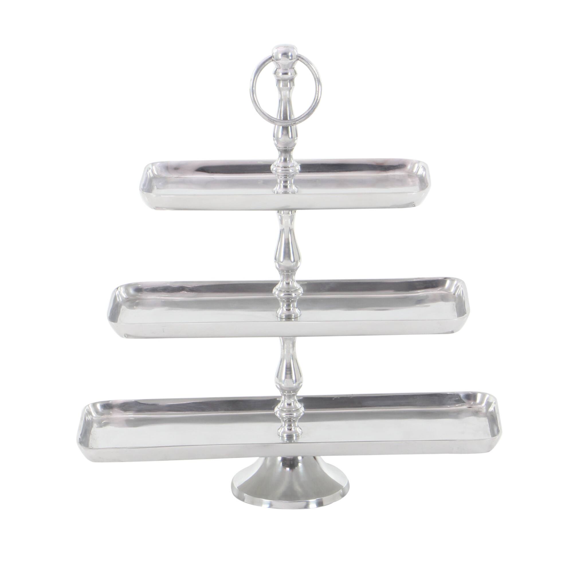 19" Silver Aluminum 3-Tier Tray Stand